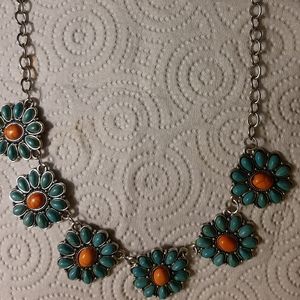 Genuine turquoise blue and orange.